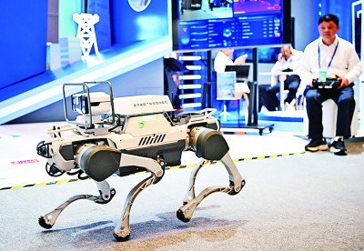 網絡安全博覽會上的企業展示電網巡線機器狗。新華社記者 鄧華攝