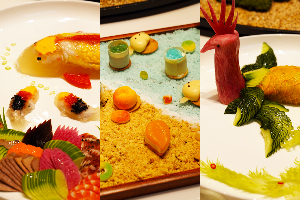 大觀樓長聯(lián)宴。從左至右依次為翠羽丹霞、四圍香稻、西翥靈儀。供圖